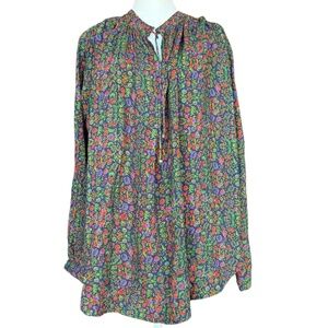 Xirena‎ Ameli Floral Printed Tie Collar Pull-Over Long Sleeve Peasant Top Size M